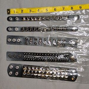 Faux Leather Punk Bracelets, bundle of 5